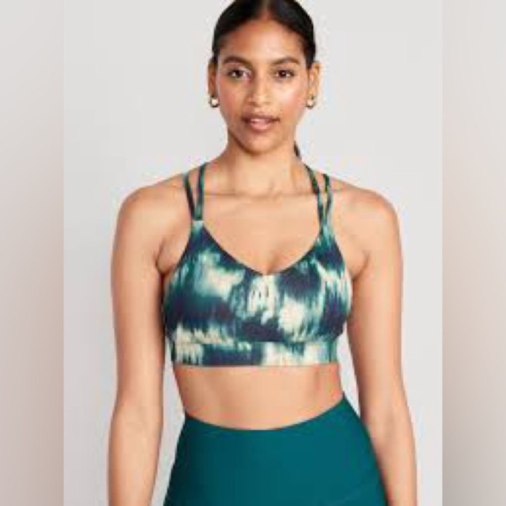 NWT Old Navy Emerald Green Tie Dye V-Neck Strappy Sports Bra
